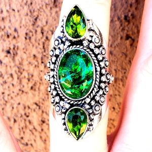 New Triplet Opal and Peridot 925 Silver Statement Ring.